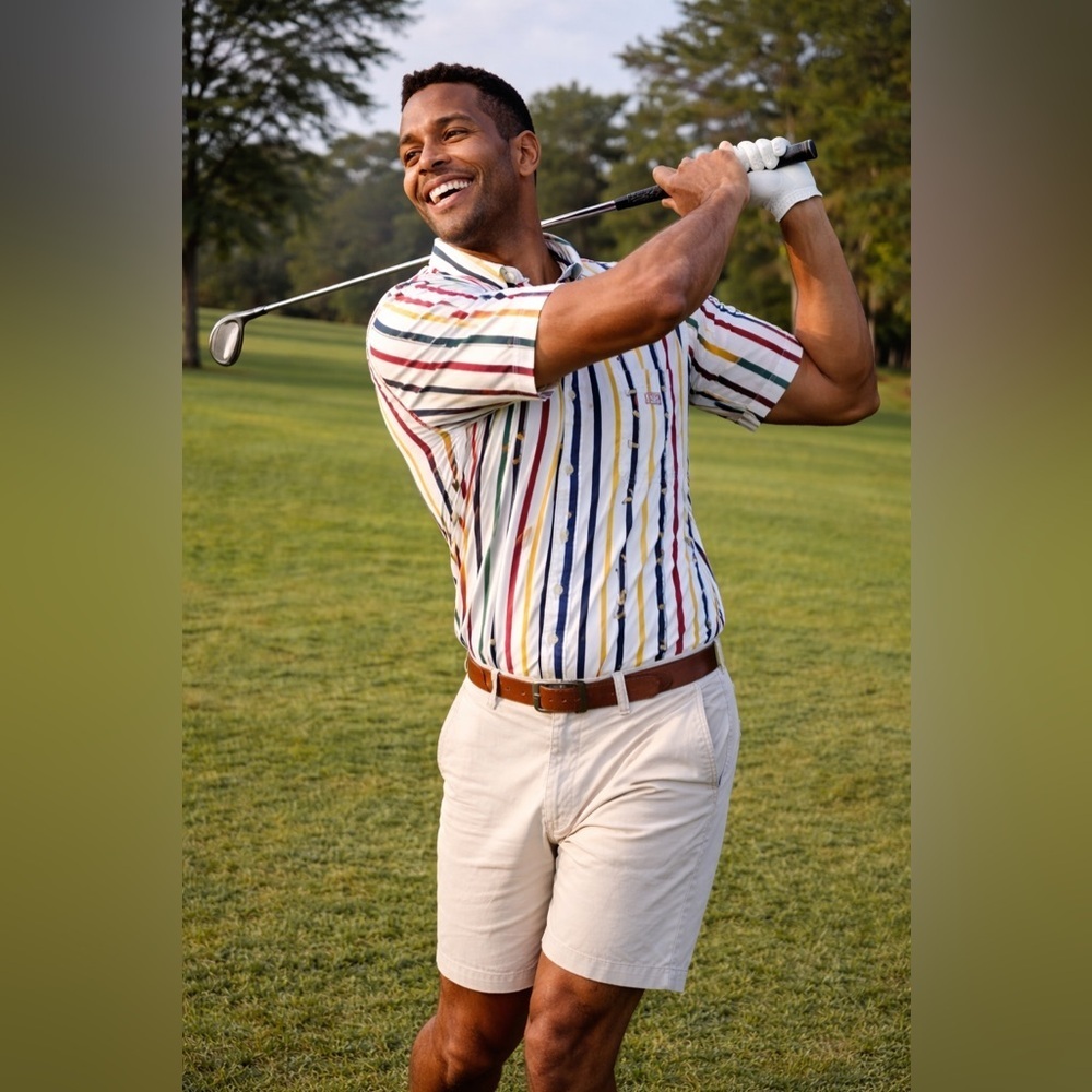 Vintage Chaps Ralph Lauren Novelty Golf club Striped print Men's Shirt Large